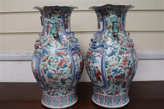 A pair of 19th century Chinese famille rose vases 35.5cm (a.f.)